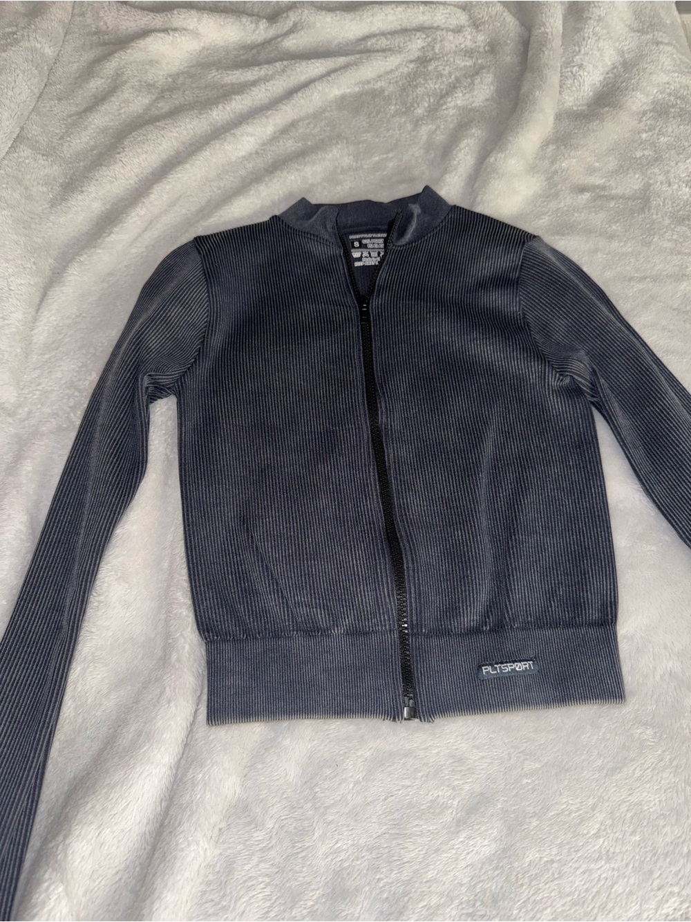 PrettyLittleThing Charcoal Ribbed Zip-Up Jacket